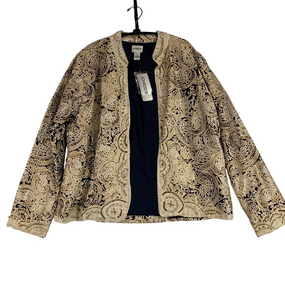 Chico's Paisland Marcel Jacket Multi Beaded Silk‎ Open Front Mature Fairy Large - Picture 1 of 7